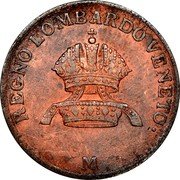 Italy Centesimo Francis I. Lombardy 1822 M C# 1.2 REGNO LOMBARDO VENETO M coin obverse Italy Centesimo Francis I. Lombardy 1822 M C# 1.2 REGNO LOMBARDO VENETO M coin obverse
