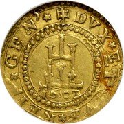 Italy Doppia Conrad II 1603 IV KM# 14.1 DVX ET GVB REIP GENV 1624 coin reverse Italy Doppia Conrad II 1603 IV KM# 14.1 DVX ET GVB REIP GENV 1624 coin reverse
