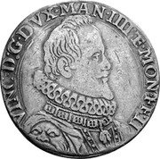 Italy Ducatone Vincenzo I 1601 KM# 6 VINC D G DVX MAN IIII ET MON F II coin obverse Italy Ducatone Vincenzo I 1601 KM# 6 VINC D G DVX MAN IIII ET MON F II coin obverse