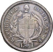 Italy Lira Ligurian Republic Coinage 1798 1 KM# 263 REPUBBLICA LIGURE ANNO 1 L. 1 coin obverse Italy Lira Ligurian Republic Coinage 1798 1 KM# 263 REPUBBLICA LIGURE ANNO 1 L. 1 coin obverse