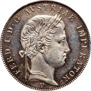 Italy Lira Ferdinand I 1839 V C# 17.2 FERD I D G AVSTRIAE IMPERATOR coin obverse Italy Lira Ferdinand I 1839 V C# 17.2 FERD I D G AVSTRIAE IMPERATOR coin obverse