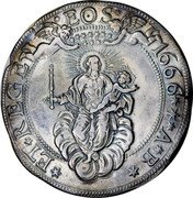 Italy Scudo Madonna and Child. Genoa 1666 AB KM# 113 ET REGE EOS 1666 A B coin reverse Italy Scudo Madonna and Child. Genoa 1666 AB KM# 113 ET REGE EOS 1666 A B coin reverse