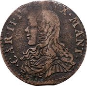 Italy Soldo Carlo II Gonzaga 1661 KM# 66 CAR II D G DVX MANT coin obverse Italy Soldo Carlo II Gonzaga 1661 KM# 66 CAR II D G DVX MANT coin obverse