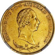 Italy Sovrano Francesco I 1831 M C# 11.1 FRANCISCUS I D G AVSTRIAE IMPERATOR coin obverse