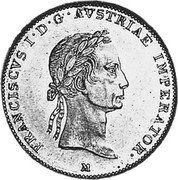 Italy Sovrano Francesco I 1835 M C# 11a.2 FRANCISCUS I D G AVSTRIAE IMPERATOR coin obverse Italy Sovrano Francesco I 1835 M C# 11a.2 FRANCISCUS I D G AVSTRIAE IMPERATOR coin obverse