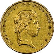 Italy Sovrano Ferdinando I 1837 V C# 21.3 FERD I D G AVSTR IMP RVNG BOH R H N V V coin obverse Italy Sovrano Ferdinando I 1837 V C# 21.3 FERD I D G AVSTR IMP RVNG BOH R H N V V coin obverse