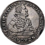 Italy Tallero 1601 KM# 2 Guastalla/ Countship Standard Coinage FERDINANDVS GONZAGA CÆSARIS FILIVS coin obverse Italy Tallero 1601 KM# 2 Guastalla/ Countship Standard Coinage FERDINANDVS GONZAGA CÆSARIS FILIVS coin obverse