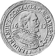 Italy Tallero 1619 LX KM# 45 Guastalla/ Countship Standard Coinage FERDINANDVS GONZAGA CÆSARIS FIL 16 19 coin obverse Italy Tallero 1619 LX KM# 45 Guastalla/ Countship Standard Coinage FERDINANDVS GONZAGA CÆSARIS FIL 16 19 coin obverse
