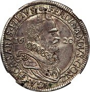 Italy Tallero Ferrante II 1620 LX KM# 44 FERDINANDVS GONZ GA CAESARIS FILIV 16 20 coin obverse Italy Tallero Ferrante II 1620 LX KM# 44 FERDINANDVS GONZ GA CAESARIS FILIV 16 20 coin obverse