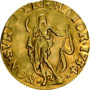Italy Zecchino St. John. Genoa 1734 OM KM# 187 NON SVRREXIT MAIOR 1734 coin reverse Italy Zecchino St. John. Genoa 1734 OM KM# 187 NON SVRREXIT MAIOR 1734 coin reverse
