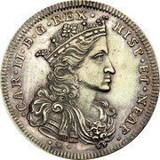 Italy 1/2 Ducato Carlo II 1693 IM//AG/A KM# 120 CAR II D G REX HISP ET NEAP coin obverse Italy 1/2 Ducato Carlo II 1693 IM//AG/A KM# 120 CAR II D G REX HISP ET NEAP coin obverse