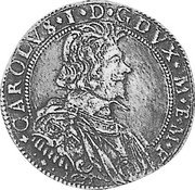 Italy 1/2 Ducatone Carlo I 1631 KM# 137 CAROLVS I D G DVX M ET M F coin obverse Italy 1/2 Ducatone Carlo I 1631 KM# 137 CAROLVS I D G DVX M ET M F coin obverse