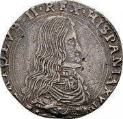 Italy 1/2 Filippo (Carlo II) KM# 89 CAROLVS II REX HISPANIARVM 1694 coin obverse Italy 1/2 Filippo (Carlo II) KM# 89 CAROLVS II REX HISPANIARVM 1694 coin obverse