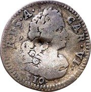 Italy 1/2 Lira (Mezza Lira) Carlo VI 1736 KM# 252 S 10 CAR VI R I S A coin obverse Italy 1/2 Lira (Mezza Lira) Carlo VI 1736 KM# 252 S 10 CAR VI R I S A coin obverse