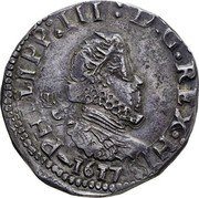 Italy 1/2 Scudo Filippo III 1617 IC KM# 24 PHILIPP. III. D. G. REX. HIS. IC C 1617 coin obverse Italy 1/2 Scudo Filippo III 1617 IC KM# 24 PHILIPP. III. D. G. REX. HIS. IC C 1617 coin obverse