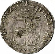 Italy 1/2 Scudo Ferdinando Carlo Gonzaga 1675 KM# 224 FERDINANDVS CAROLVS D G DVX coin obverse Italy 1/2 Scudo Ferdinando Carlo Gonzaga 1675 KM# 224 FERDINANDVS CAROLVS D G DVX coin obverse