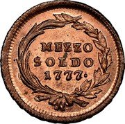 Italy 1/2 Soldo (Mezzo Soldo) Maria Theresa 1777 Varieties in letter size exist for 1777 KM# 184 MEZZO SOLDO 1777 coin reverse Italy 1/2 Soldo (Mezzo Soldo) Maria Theresa 1777 Varieties in letter size exist for 1777 KM# 184 MEZZO SOLDO 1777 coin reverse