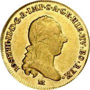 Italy 1/2 Sovrano Joseph II. Milan 1787 M KM# 228 IOSEPH II D G R IMP S A GE HIE HV BO REX M coin obverse Italy 1/2 Sovrano Joseph II. Milan 1787 M KM# 228 IOSEPH II D G R IMP S A GE HIE HV BO REX M coin obverse