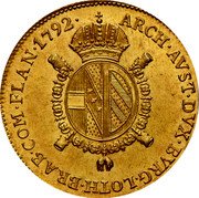 Italy 1/2 Sovrano Leopold II 1792 M KM# 232 ARCH AVST DVX BVRG LOTH BRAB COM FLAN 1792 coin reverse Italy 1/2 Sovrano Leopold II 1792 M KM# 232 ARCH AVST DVX BVRG LOTH BRAB COM FLAN 1792 coin reverse