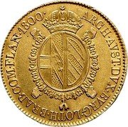 Italy 1/2 Sovrano Francesco II 1800 For similar coins with other mint marks refer to Austrian Netherlands KM# 248 ARCH AVST DVX BVRG LOTH BRAB COM FLAN 1800 coin reverse Italy 1/2 Sovrano Francesco II 1800 For similar coins with other mint marks refer to Austrian Netherlands KM# 248 ARCH AVST DVX BVRG LOTH BRAB COM FLAN 1800 coin reverse