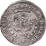 Italy 1/4 Ducatone Carlo II Gonzaga 1664 KM# 198 CAR II D G DVX MAN ET M FE ET C coin obverse Italy 1/4 Ducatone Carlo II Gonzaga 1664 KM# 198 CAR II D G DVX MAN ET M FE ET C coin obverse