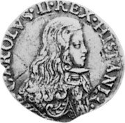 Italy 1/8 Filippo Carlo II 1676 KM# 85 CAROLVS II REX HISPANIARV coin obverse Italy 1/8 Filippo Carlo II 1676 KM# 85 CAROLVS II REX HISPANIARV coin obverse