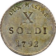 Italy 10 Soldi Maria Beatrice 1792 C# 4 DUX MASSAE X SOLDI 1792 coin reverse Italy 10 Soldi Maria Beatrice 1792 C# 4 DUX MASSAE X SOLDI 1792 coin reverse