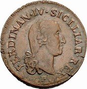 Italy 10 Tornesi Ferdinando IV 1798 P//RC KM# 224 FERDINAN IV SICILIAR REX coin obverse Italy 10 Tornesi Ferdinando IV 1798 P//RC KM# 224 FERDINAN IV SICILIAR REX coin obverse