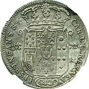 Italy 120 Grana Carlo 1749 VM-MM/R//DeG KM# 150 CAR D G REX NEA HISP INFANS &C 120 coin obverse Italy 120 Grana Carlo 1749 VM-MM/R//DeG KM# 150 CAR D G REX NEA HISP INFANS &C 120 coin obverse
