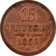 Italy 15 Centesimi Lombardy Venetia 1852 M KM# 33.1 15 CENTESIMI 1852 M coin reverse Italy 15 Centesimi Lombardy Venetia 1852 M KM# 33.1 15 CENTESIMI 1852 M coin reverse