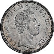 Italy 2 Lira Carlo II 1837 C# 41 CARLO LOD.I.D.S.DUCA DI LUCCA coin obverse Italy 2 Lira Carlo II 1837 C# 41 CARLO LOD.I.D.S.DUCA DI LUCCA coin obverse