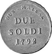 Italy 2 Soldi Maria Beatrice 1792 C# 2 DUX.MASSAE. DUE SOLDI 1792 coin reverse Italy 2 Soldi Maria Beatrice 1792 C# 2 DUX.MASSAE. DUE SOLDI 1792 coin reverse
