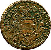 Italy 2 Soldo (Soldone) Carlo VI 1732 KM# 250 CAR VI ROM IMP DVX MAN coin obverse Italy 2 Soldo (Soldone) Carlo VI 1732 KM# 250 CAR VI ROM IMP DVX MAN coin obverse