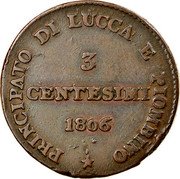 Italy 3 Centesimi Felix and Elisa 1806 KM# 21 PRINCIPATO DI LUCCA E PIOMBINO 3 CENTESIMI 1806 coin reverse