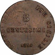 Italy 3 Centesimi Joachim Murat 1813 KM# 260 REGNO DELLE DUE SICILIE 3 CENTESIMI 1813 coin reverse Italy 3 Centesimi Joachim Murat 1813 KM# 260 REGNO DELLE DUE SICILIE 3 CENTESIMI 1813 coin reverse