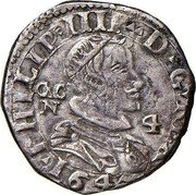 Italy 3 Cinquine Filippo IV 1647 GAC/N KM# 82 PHILIPP. IIII. D. G. REX. G C N 4 1647 coin obverse Italy 3 Cinquine Filippo IV 1647 GAC/N KM# 82 PHILIPP. IIII. D. G. REX. G C N 4 1647 coin obverse