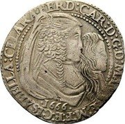 Italy 30 Soldo (1/4 Scudo) Ferdinando Carlo Gonzaga 1666 KM# 201 ISABELLA CLARA FERD CAR D G D MAN ET M F ET C coin obverse Italy 30 Soldo (1/4 Scudo) Ferdinando Carlo Gonzaga 1666 KM# 201 ISABELLA CLARA FERD CAR D G D MAN ET M F ET C coin obverse
