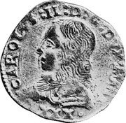 Italy 30 Soldi (1/4 Scudo) Carlo II Gonzaga ND KM# 174 CAROLVS II D G DVX MANT XXX coin obverse Italy 30 Soldi (1/4 Scudo) Carlo II Gonzaga ND KM# 174 CAROLVS II D G DVX MANT XXX coin obverse