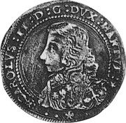 Italy 30 Soldo (1/4 Scudo) Carlo II Gonzaga ND KM# 175 CAROLVS II D G DVX MANTVE coin obverse Italy 30 Soldo (1/4 Scudo) Carlo II Gonzaga ND KM# 175 CAROLVS II D G DVX MANTVE coin obverse