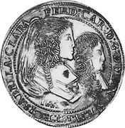 Italy 4 Doppie (8 Ducati) Ferdinando Carlo Gonzaga 1666 KM# 211 ISABELLA CLARA FERD CAR D G D MAN ET M F ET C coin obverse Italy 4 Doppie (8 Ducati) Ferdinando Carlo Gonzaga 1666 KM# 211 ISABELLA CLARA FERD CAR D G D MAN ET M F ET C coin obverse