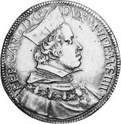 Italy 4 Doppie (8 Ducati) Ferdinando Gonzaga ND KM# 42 FERD CARD D G DVX MAN VI ET M F IIII coin obverse Italy 4 Doppie (8 Ducati) Ferdinando Gonzaga ND KM# 42 FERD CARD D G DVX MAN VI ET M F IIII coin obverse