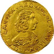 Italy 4 Scudo D'oro Francesco I d'Este. Modena ND (1635) GFM FR# 778.1 FRAN I M REG EC D V III G V M coin obverse Italy 4 Scudo D'oro Francesco I d'Este. Modena ND (1635) GFM FR# 778.1 FRAN I M REG EC D V III G V M coin obverse