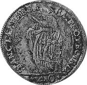 Italy 40 Soldo Carlo II Gonzaga ND KM# 176 SANCTA BARBA RA PROTECTRIX 40 coin reverse Italy 40 Soldo Carlo II Gonzaga ND KM# 176 SANCTA BARBA RA PROTECTRIX 40 coin reverse