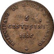 Italy 5 Centesimi Felix and Elisa 1806 KM# 22 PRINCIPATO DI LUCCA E PIOMBINO 5 CENTESIMI 1806 coin reverse