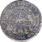 Italy 5 Franchi Felix and Elisa 1805 KM# 24.1 PRINCIPTO DI LUCCA E PIOMBINO 5 FRANCHI 1805 coin reverse Italy 5 Franchi Felix and Elisa 1805 KM# 24.1 PRINCIPTO DI LUCCA E PIOMBINO 5 FRANCHI 1805 coin reverse