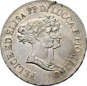 Italy 5 Franchi Felix and Elisa 1808 KM# 24.3 FELICE ED ELISA PP DI LUCCA E PIOMBINO coin obverse Italy 5 Franchi Felix and Elisa 1808 KM# 24.3 FELICE ED ELISA PP DI LUCCA E PIOMBINO coin obverse