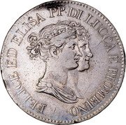 Italy 5 Franchi Felix and Elisa 1808 KM# 24.4 FELICE ED ELISA PP DI LUCCA E PIOMBINO coin obverse Italy 5 Franchi Felix and Elisa 1808 KM# 24.4 FELICE ED ELISA PP DI LUCCA E PIOMBINO coin obverse