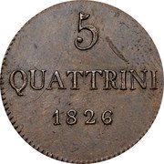 Italy 5 Quattrini Lucca Coinage 1826 KM# A35 5 QUATTRINI 1826 coin reverse