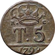 Italy 5 Tornesi Ferdinando IV 1798 P//RC KM# 223 R C T 5 1798 coin reverse Italy 5 Tornesi Ferdinando IV 1798 P//RC KM# 223 R C T 5 1798 coin reverse