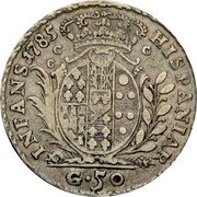 Italy 50 Grana Ferdinando IV 1785 BP//C-CC KM# 192 HISPANIAR INFANS 1785 C C C G 50 coin reverse